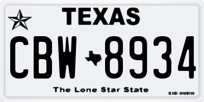 TX license plate CBW8934