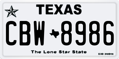 TX license plate CBW8986