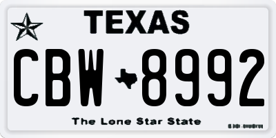 TX license plate CBW8992