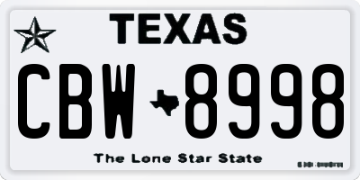 TX license plate CBW8998