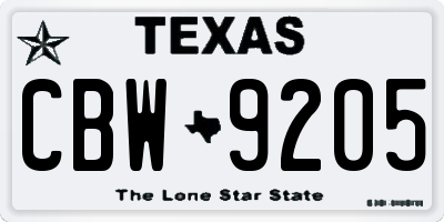 TX license plate CBW9205