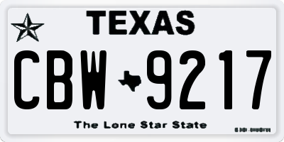 TX license plate CBW9217