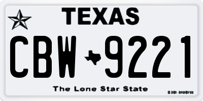 TX license plate CBW9221