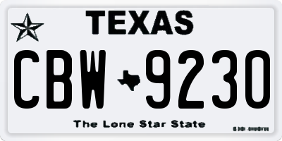 TX license plate CBW9230