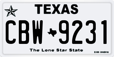 TX license plate CBW9231