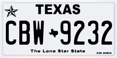 TX license plate CBW9232