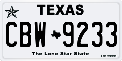 TX license plate CBW9233