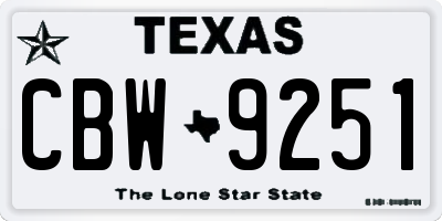 TX license plate CBW9251