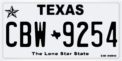 TX license plate CBW9254
