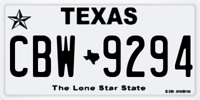 TX license plate CBW9294