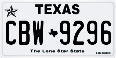 TX license plate CBW9296