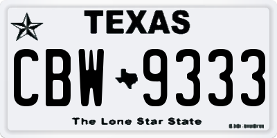 TX license plate CBW9333