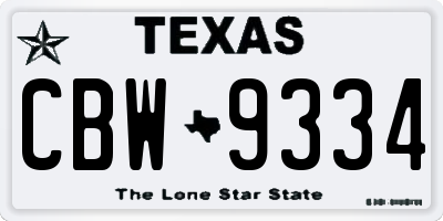 TX license plate CBW9334