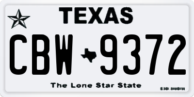 TX license plate CBW9372