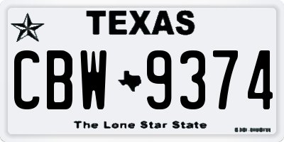 TX license plate CBW9374