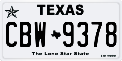 TX license plate CBW9378