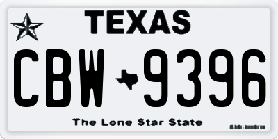 TX license plate CBW9396