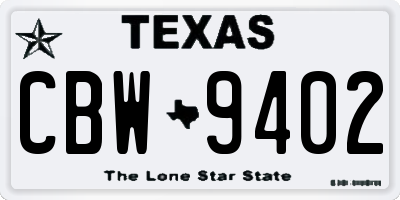 TX license plate CBW9402