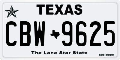 TX license plate CBW9625
