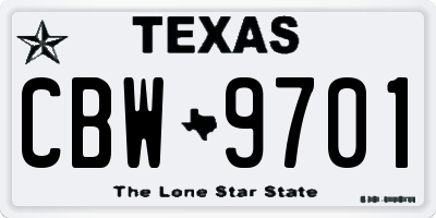 TX license plate CBW9701