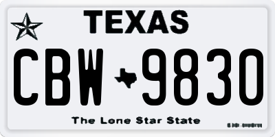 TX license plate CBW9830