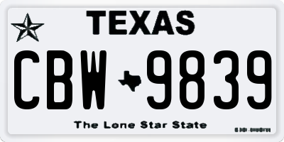 TX license plate CBW9839