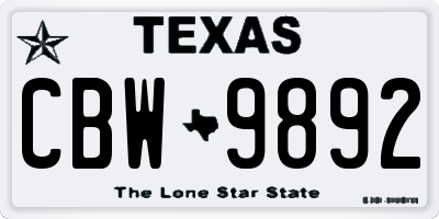 TX license plate CBW9892