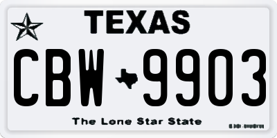 TX license plate CBW9903