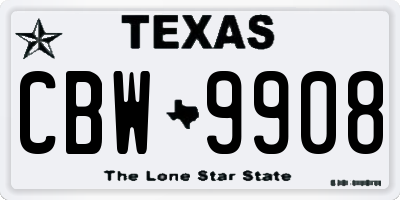 TX license plate CBW9908