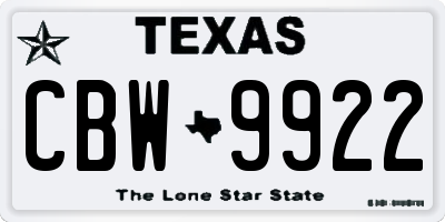 TX license plate CBW9922