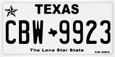 TX license plate CBW9923