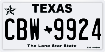 TX license plate CBW9924