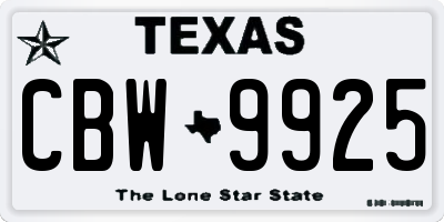 TX license plate CBW9925