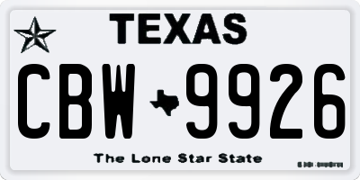 TX license plate CBW9926