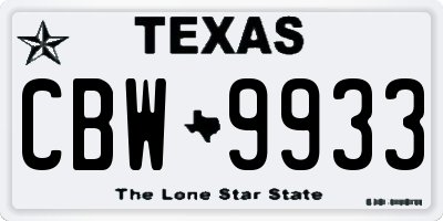 TX license plate CBW9933