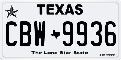 TX license plate CBW9936