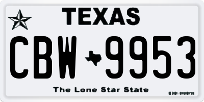 TX license plate CBW9953