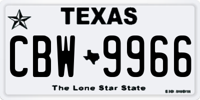 TX license plate CBW9966