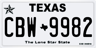 TX license plate CBW9982
