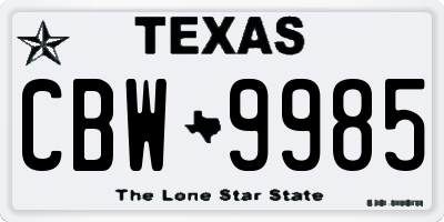 TX license plate CBW9985
