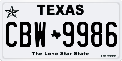 TX license plate CBW9986
