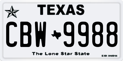 TX license plate CBW9988