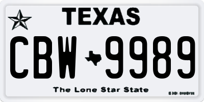 TX license plate CBW9989