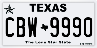 TX license plate CBW9990