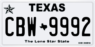TX license plate CBW9992