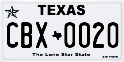 TX license plate CBX0020