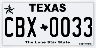 TX license plate CBX0033