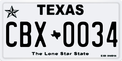 TX license plate CBX0034