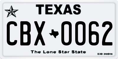 TX license plate CBX0062