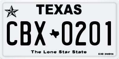 TX license plate CBX0201